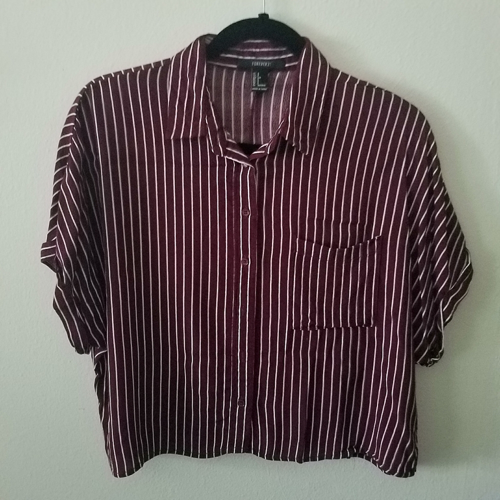 Forever 21 Striped Button Down Crop Top